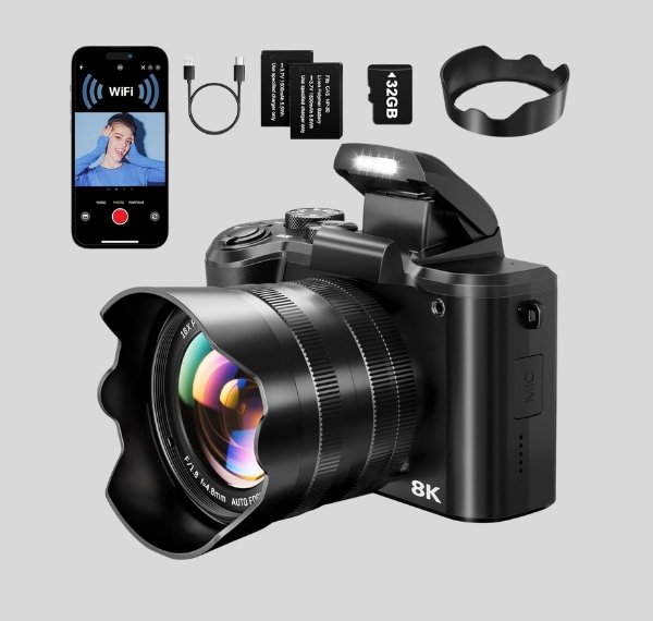 8K Digital Cameras for Photography - Autofocus 88MP WiFi Vlogging Camera